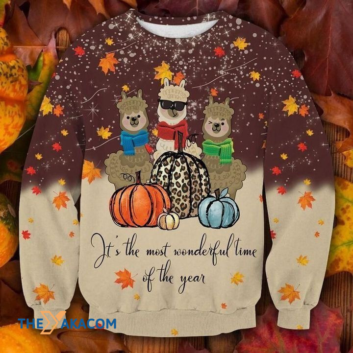 Lovely Alpaca With Pumpkin It's The Most Wonderful Time Of The Year Gift For Christmas Ugly Christmas Sweater