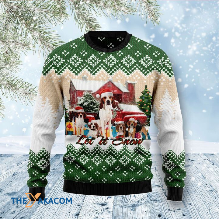 Lovely American Foxhound Dog Family In Winter Let It Snow Gift For Christmas Ugly Christmas Sweater