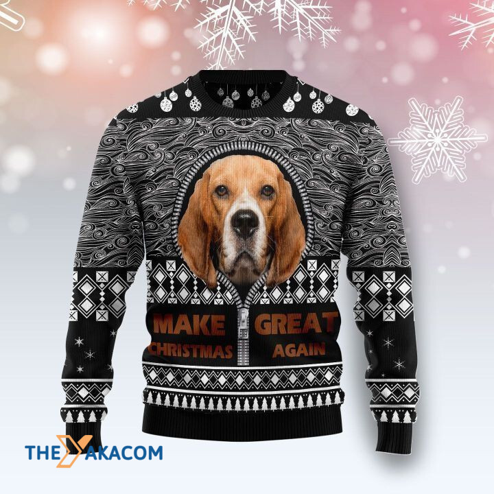 Lovely Beagle Dog Behind Zipper Make Great Christmas Again Gift For Christmas Ugly Christmas Sweater