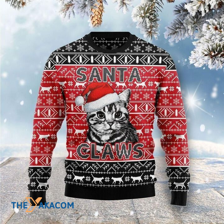 Lovely Black And White Cat Santa Claws Gift For Christmas Ugly Christmas Sweater