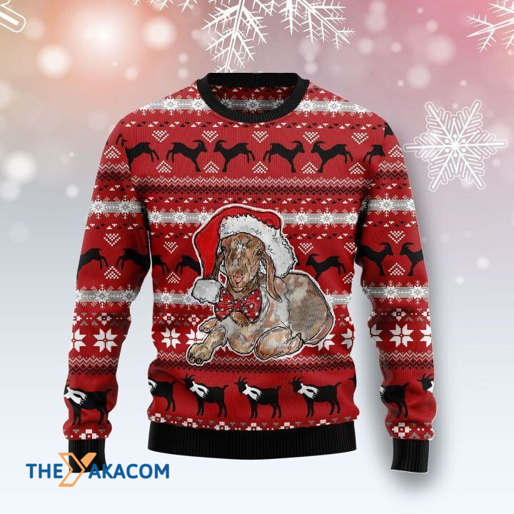 Lovely Brown Goat Paintig Is Lying Gift For Christmas Ugly Christmas Sweater