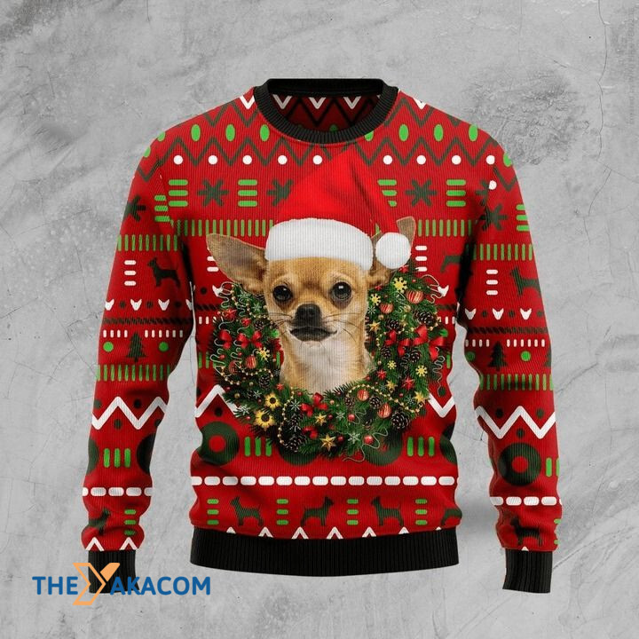 Lovely Chihuahua Dog In The Cirle Tree Gift For Christmas Ugly Christmas Sweater