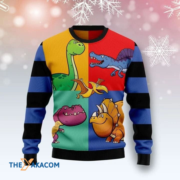 Lovely Colorful Kind Of Dinosaur Gift For Christmas Ugly Christmas Sweater