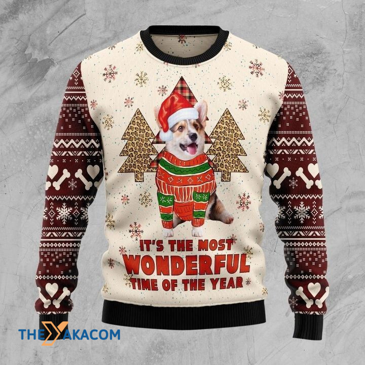 Lovely Corgi In Winter With Snowflakes It's The Most Wonderful Time Of The Year Gift For Christmas Ugly Christmas Sweater