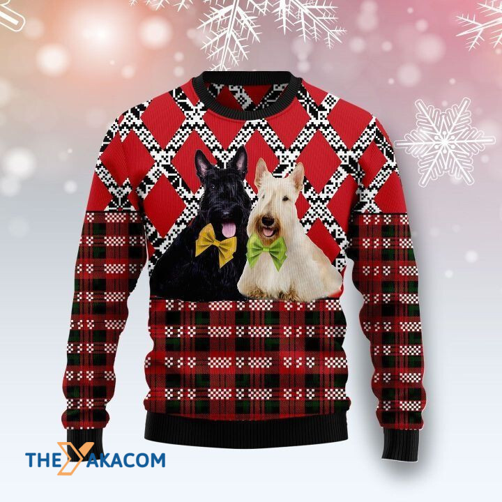 Lovely Couple Black And White Scottish Terrier Dog Gift For Christmas Ugly Christmas Sweater