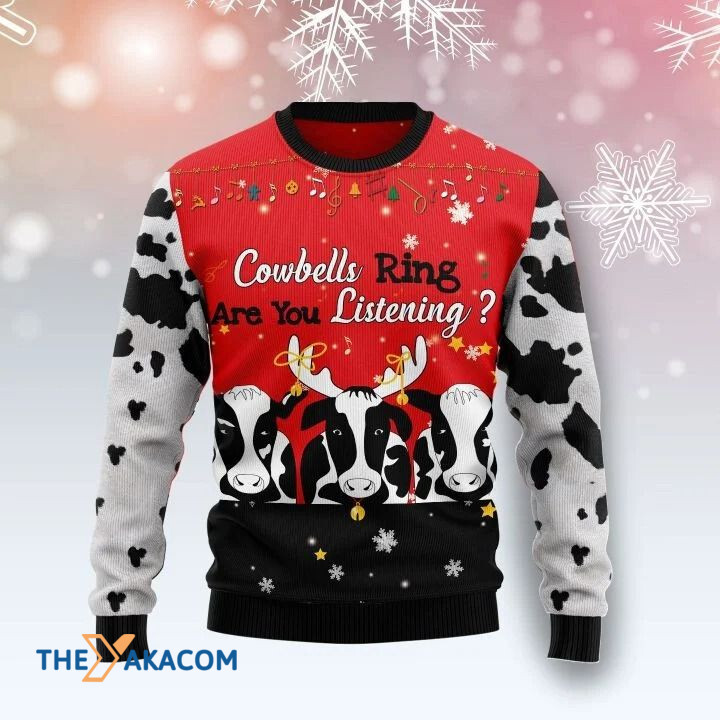 Lovely Cow Family Cowbells Ring Are You Listening Gift For Christmas Ugly Christmas Sweater