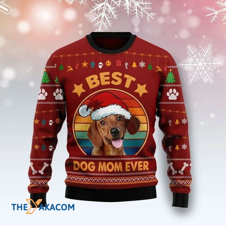 Lovely Dachshund Dog In Circle Best Dog Mom Ever Gift For Christmas Ugly Christmas Sweater