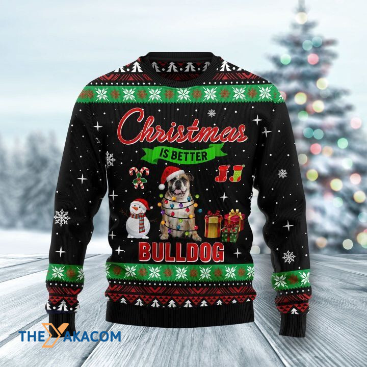 Lovely Dog With Colorful Light Christmas Is Better Bulldog Gift For Christmas Ugly Christmas Sweater