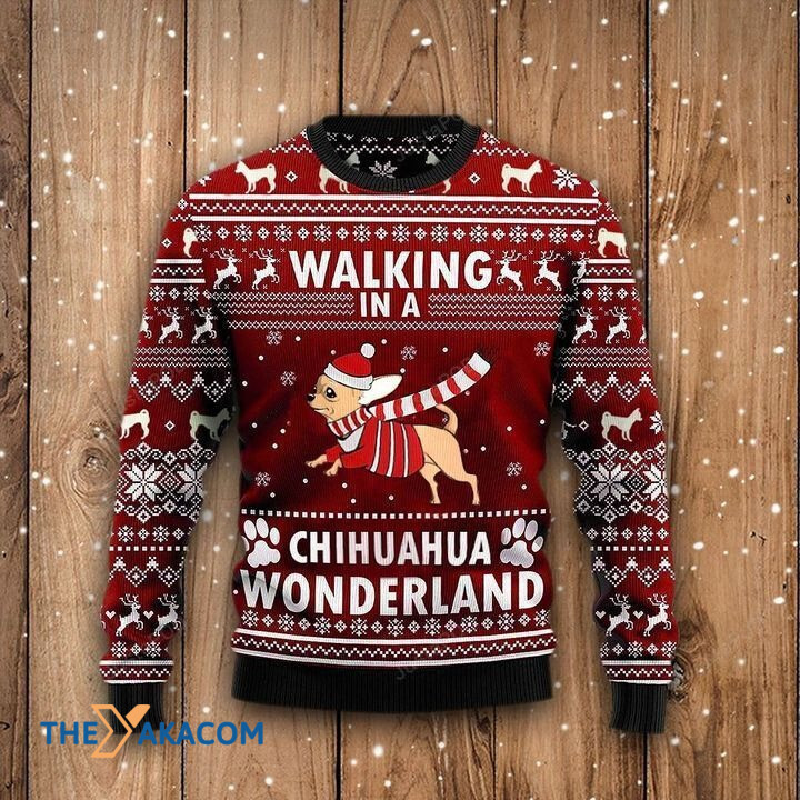 Lovely Funny Dog Walking In A Chihuahua Wonderland Gift For Christmas Ugly Christmas Sweater