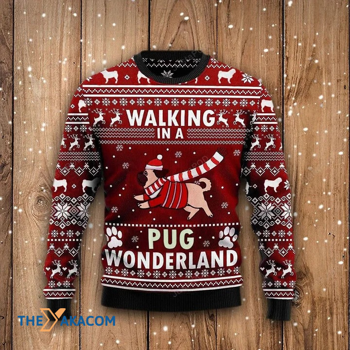 Lovely Funny Dog Walking In A Pug Wonderland Gift For Christmas Ugly Christmas Sweater