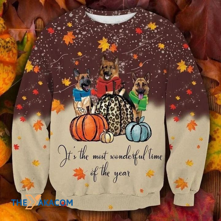 Lovely German Shepherd Dog Family With Big Pumpkin It's The Most Wonderful Time Of The Year Gift For Christmas Ugly Christmas Sweater