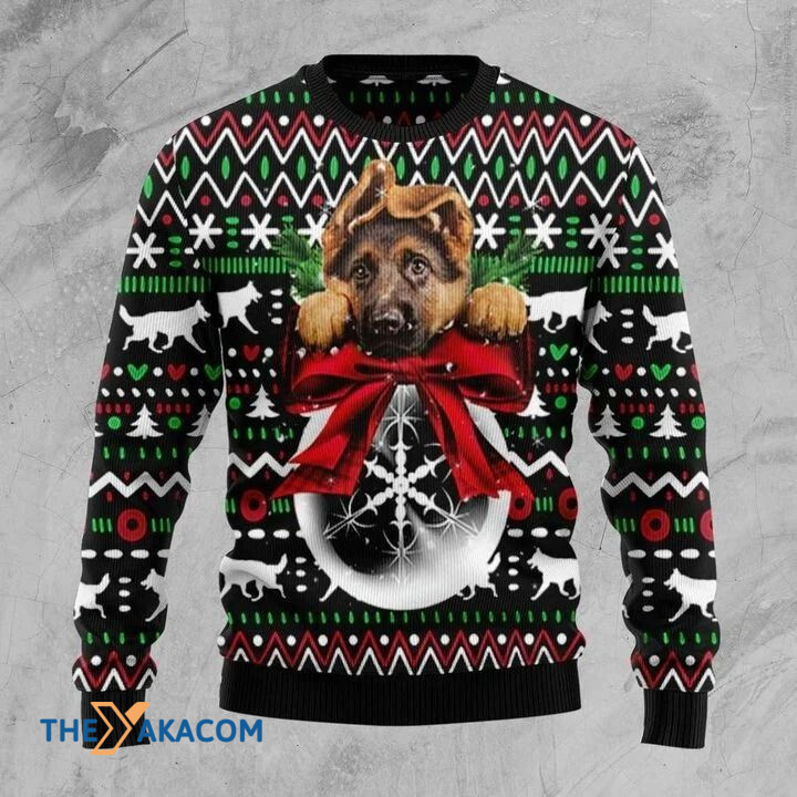 Lovely German Shepherd Dog On A Snowball Gift For Christmas Ugly Christmas Sweater