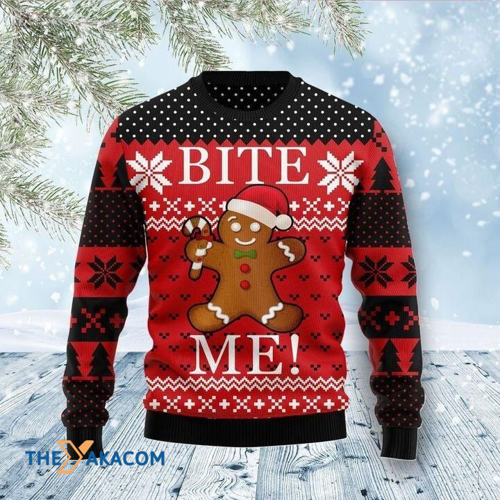 Lovely Gingerbread Bite Me Gift For Christmas Ugly Christmas Sweater