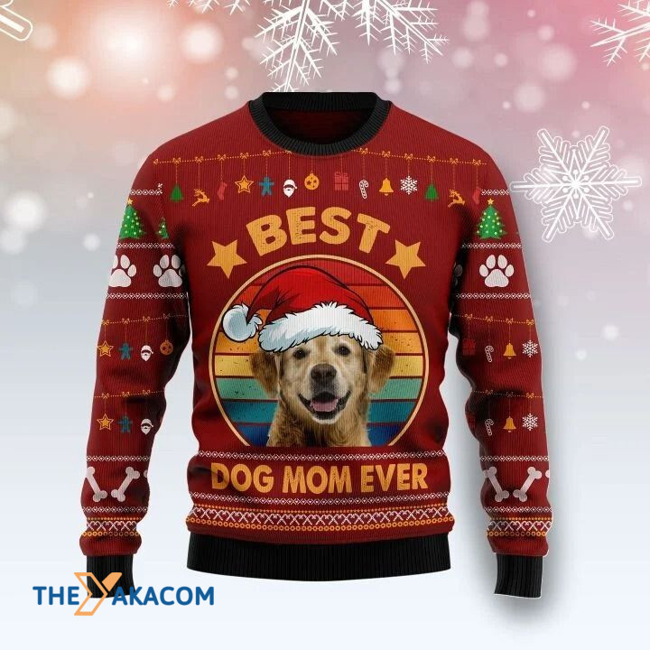 Lovely Golden Retriever Dog In Circle Best Dog Mom Ever Gift For Christmas Ugly Christmas Sweater