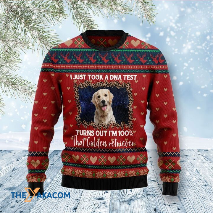 Lovely Golden Retriever Dog In Picture I Just Took DNA Test Gift For Christmas Ugly Christmas Sweater