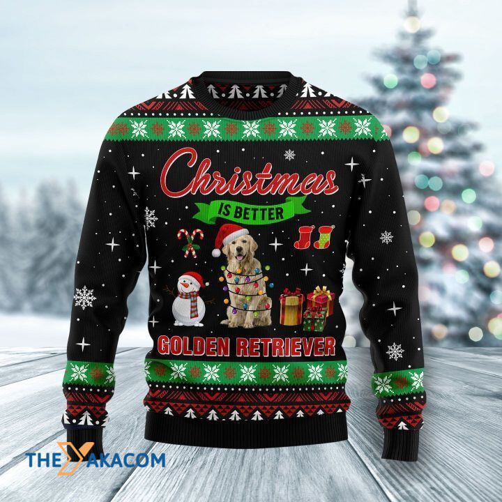 Lovely Golden Retriever Dog With Colorful Light Christmas Is Better Gift For Christmas Ugly Christmas Sweater