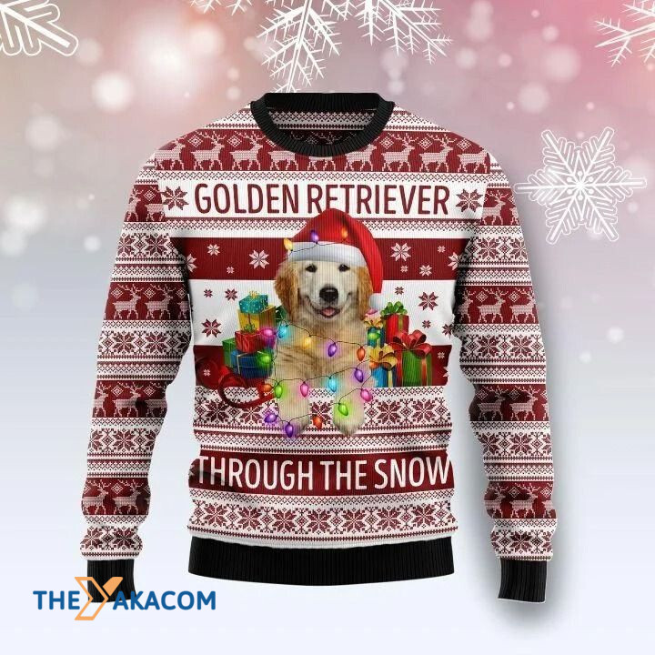 Lovely Golden Retriever Through The Snow Gift For Christmas Ugly Christmas Sweater