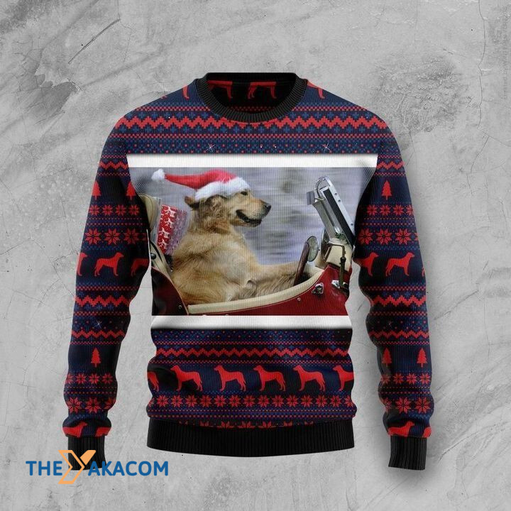 Lovely Labrador Retriever Dog Riding Luxury Car Gift For Christmas Ugly Christmas Sweater