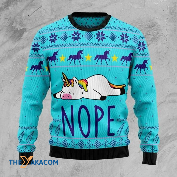 Lovely Lazy Unicorn Lying Nope Gift For Christmas Ugly Christmas Sweater