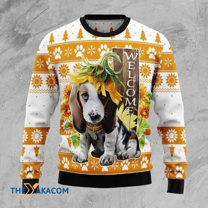 Lovely Little Beagle Dog With Sunflowers Welcome Gift For Christmas Ugly Christmas Sweater