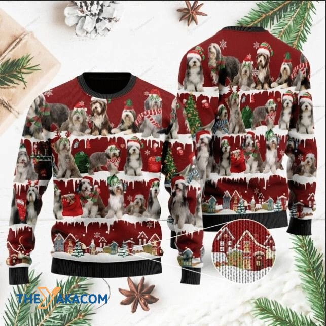 Lovely Nearded Collie Dog In Winter Gift For Christmas Ugly Christmas Sweater