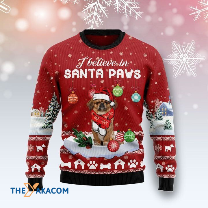 Lovely Pekingese I Believe In Santa Paws Gift For Christmas Ugly Christmas Sweater