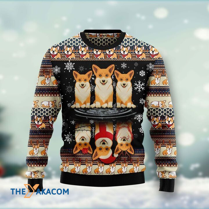 Lovely Pembroke Welsh Corgi Dog Family Shading Through The Lake Gift For Christmas Ugly Christmas Sweater