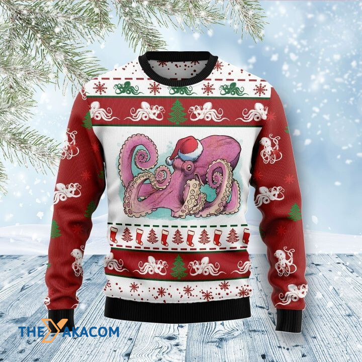 Lovely Pink Octopus In Ocean Gift For Christmas Ugly Christmas Sweater