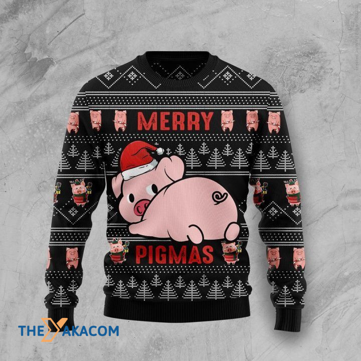 Lovely Pink Pig Lying Merry Pigmas Gift For Christmas Ugly Christmas Sweater