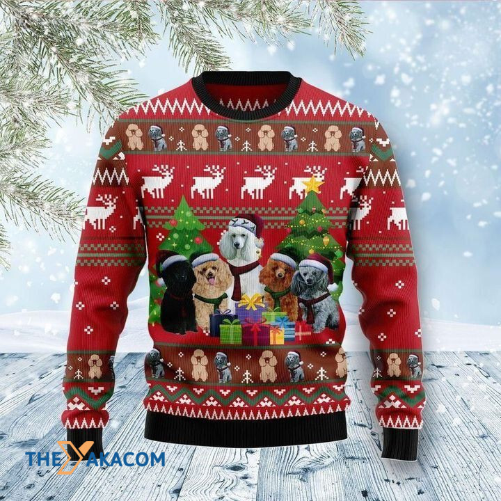 Lovely Poodle Family With White Mom Gift For Christmas Ugly Christmas Sweater