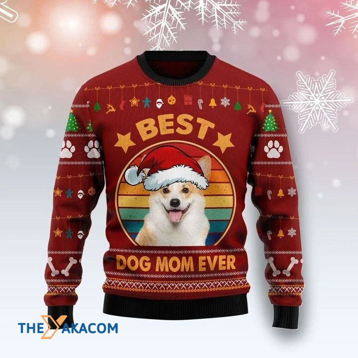 Lovely Welsh Corgi Dog In Circle Best Dog Mom Ever Gift For Christmas Ugly Christmas Sweater