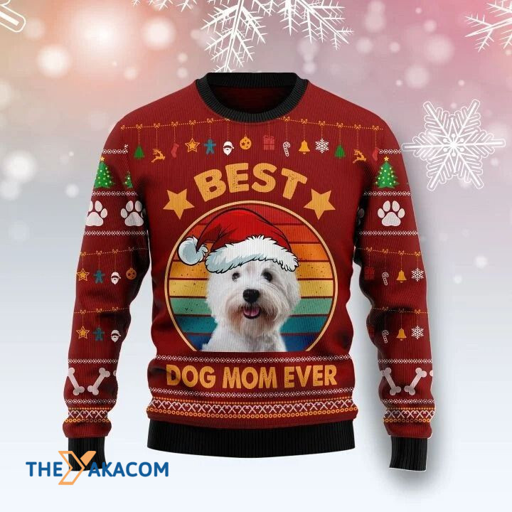 Lovely West Highland White Terrier Dog In Circle Best Dog Mom Ever Gift For Christmas Ugly Christmas Sweater