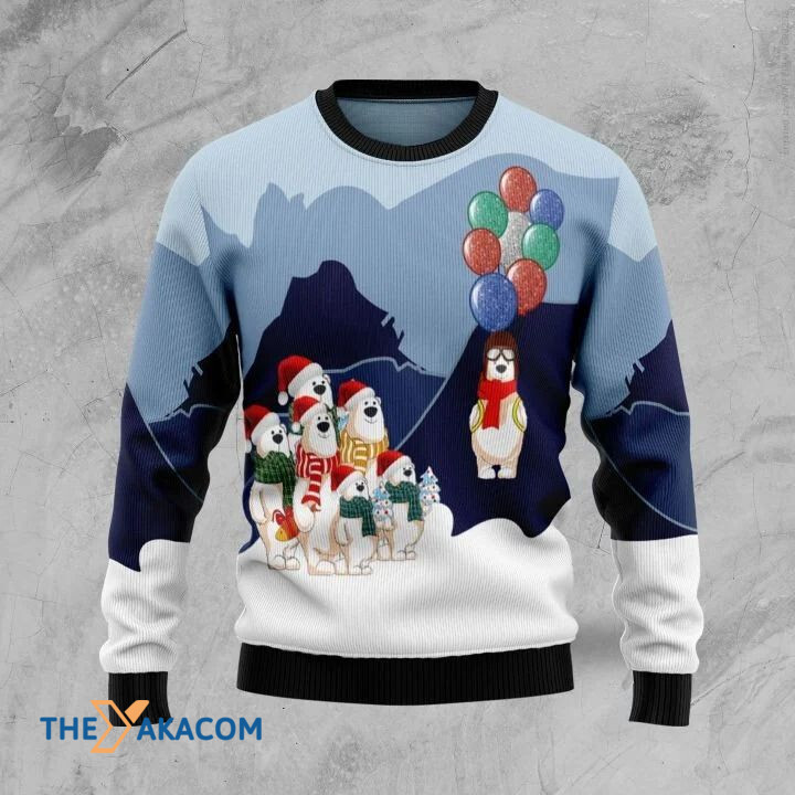 Lovely White Bear Playing With Colorful Balloon Gift For Christmas Ugly Christmas Sweater