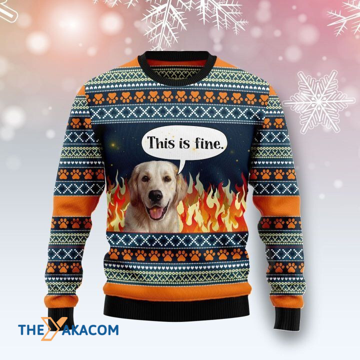 Lovely White Labrador Retriever Dog In Fire This Is Fine Gift For Christmas Ugly Christmas Sweater