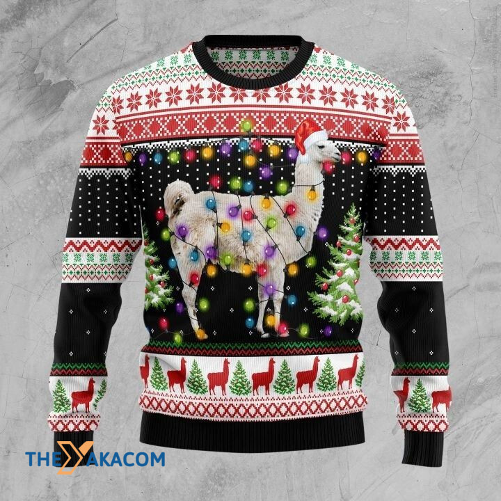 Lovely White Llama Full Of Colorful Light Gift For Christmas Ugly Christmas Sweater