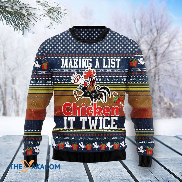 Making A List Chicken Loud It Twice Gift For Christmas Ugly Christmas Sweater