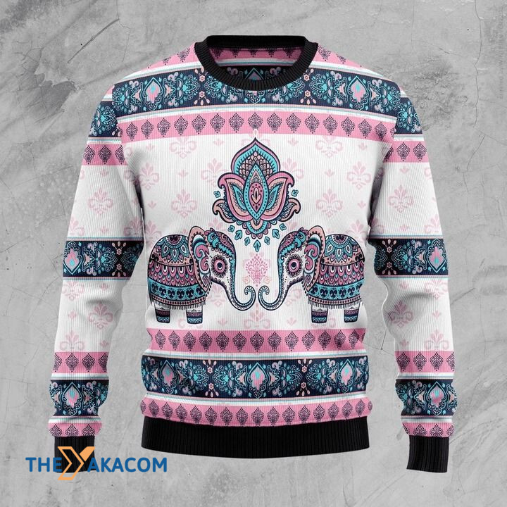 Mandala Couple Elephants Gift For Christmas Ugly Christmas Sweater