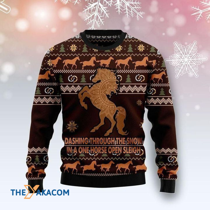 Mandala Horse Dashing Through Snow In A One Horse Open Sleigh Gift For Christmas Ugly Christmas Sweater