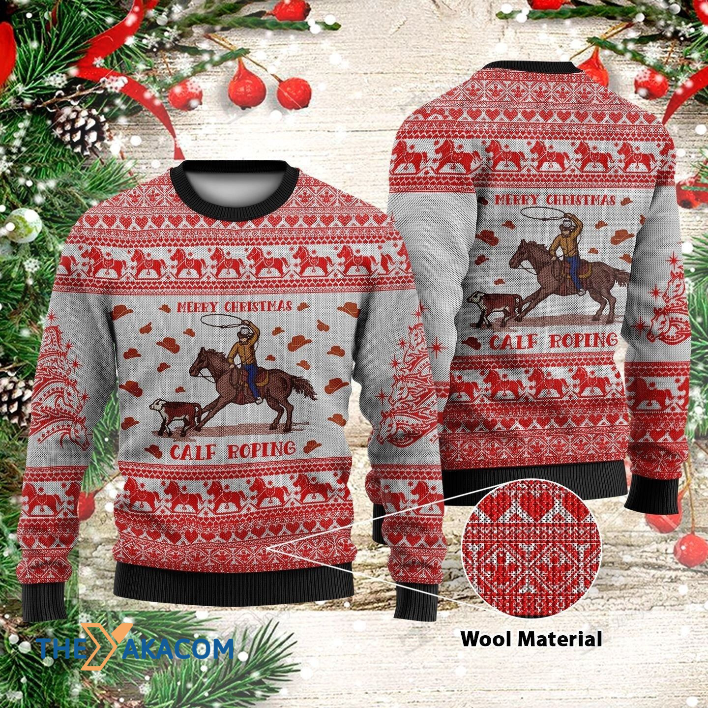 Merry Christmas Horseman Calf Roping Gift For Christmas Ugly Christmas Sweater