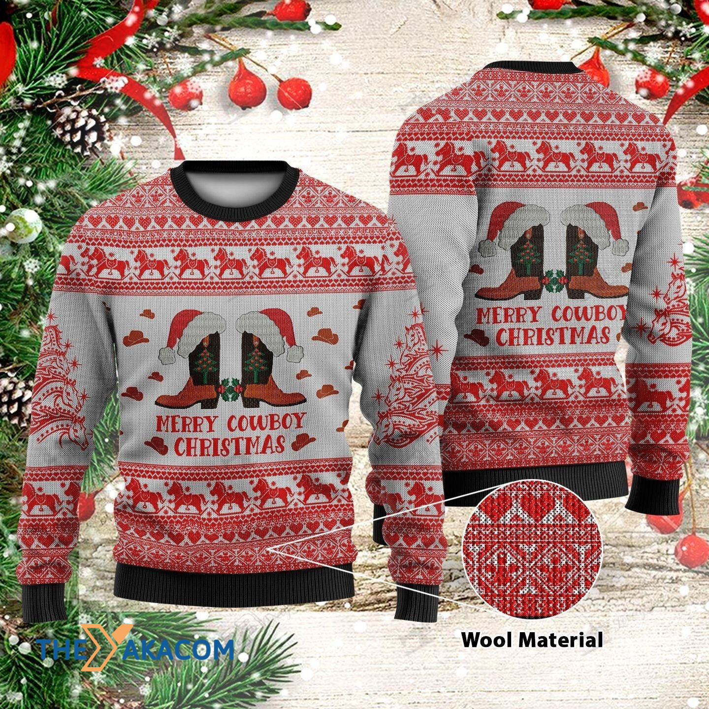 Merry Cowboy Christmas Cowboy Boots Gift For Christmas Ugly Christmas Sweater