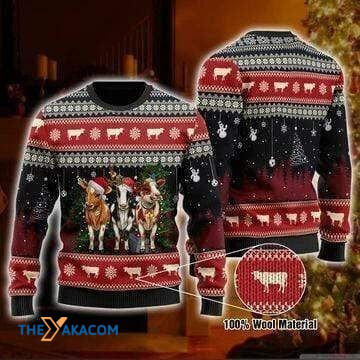 Merry Xmas A Group Of Three Cows Happy On Christmas Time Ugly Christmas Sweater