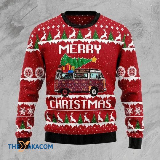 Merry Xmas Ad Amazing Hippie Car Gift For Christmas Party Ugly Christmas Sweater