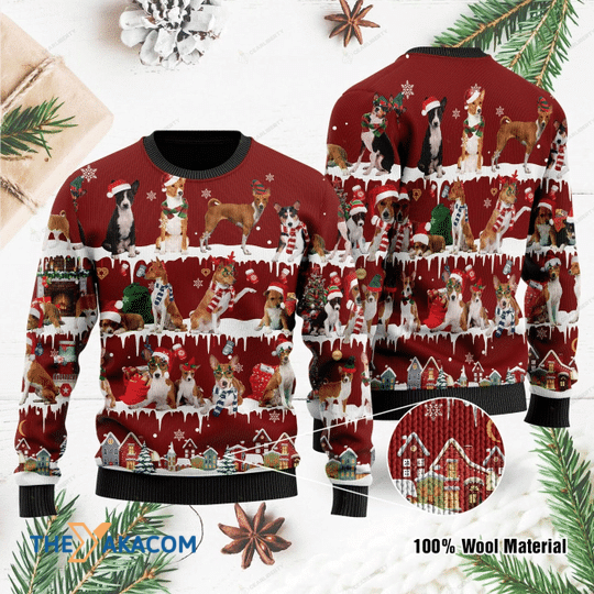 Merry Xmas Adorable Basenji Family Gift For Dog Lovers Ugly Christmas Sweater