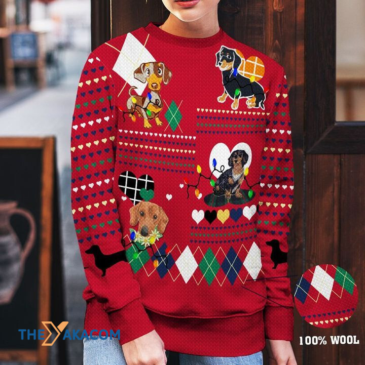 Merry Xmas Adorable Colorful Dachshund Awesome Gift For Dog Lovers Ugly Christmas Sweater