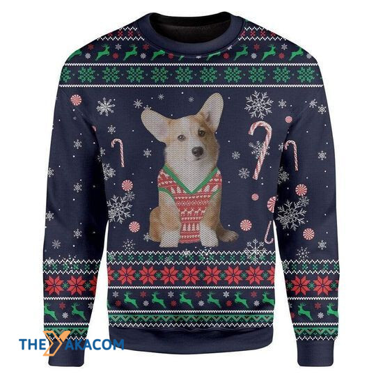 Merry Xmas Adorable Corgi And Candy Cane Gift For Christmas Party Ugly Christmas Sweater