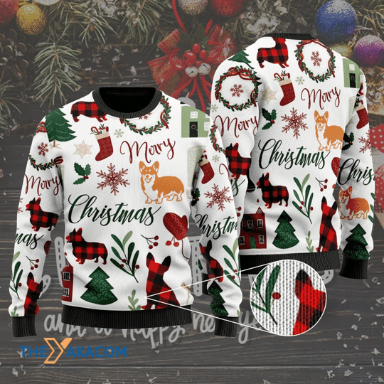 Merry Xmas Adorable Corgi And Cute Icons Gift For Christmas Party Ugly Christmas Sweater