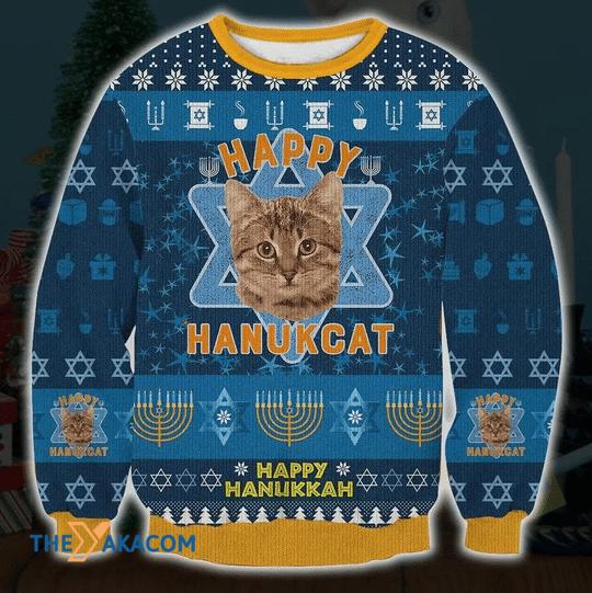 Merry Xmas Adorable Happy Hanukcat Gift For Christmas Party Ugly Christmas Sweater