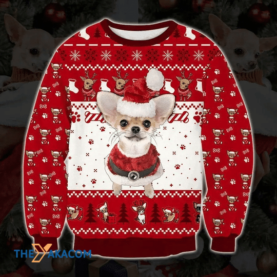 Merry Xmas Adorable Holiday Chihuahua And Funny Icons Emoji Ugly Christmas Sweater