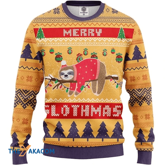 Merry Xmas Adorable Merry Slothmas Yellow Vintage Ugly Christmas Sweater