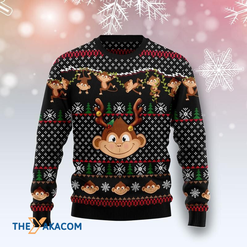 Merry Xmas Adorable Monkey Pattern Awesome Gift For Christmas Ugly Christmas Sweater